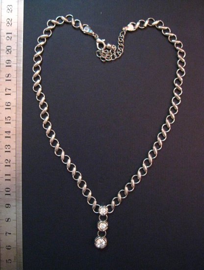 Sparkling Silver Three-Rhineston Necklace,17.3"