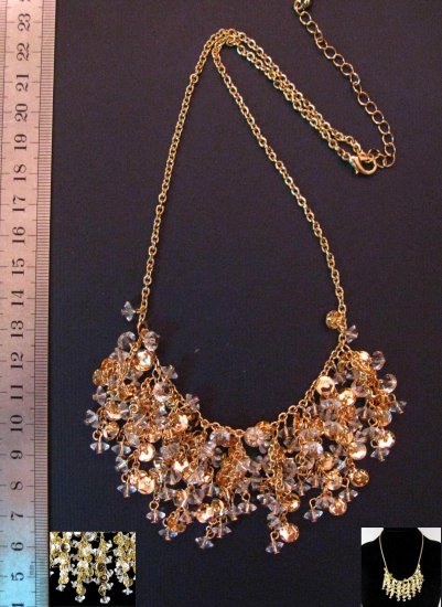 Unique Sparkling Gold Rhinestone Lappet Necklace, 20.3"