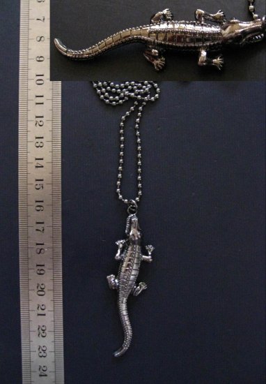 Unique Long Black Crocodile Pendant Necklace, 29.5"