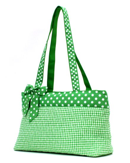 QUILTED GREEN GINGHAM HANDBAG