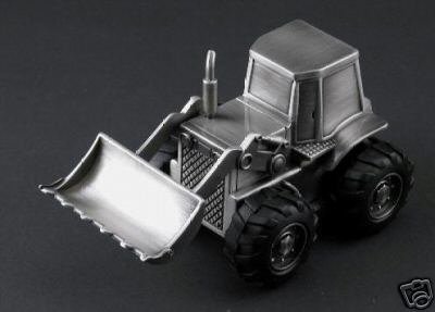 Personalized Pewter Bulldozer Baby Bank - Engraved Free