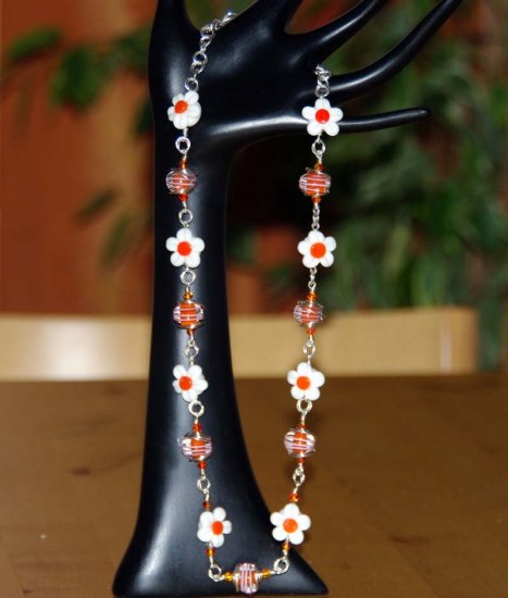 Sterling silver and Swarovski crystals lampwork necklace