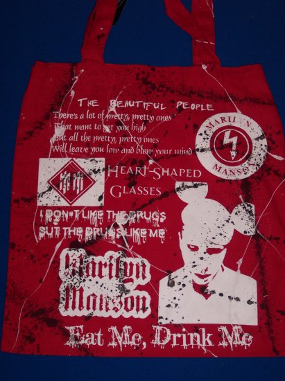 DIY Marilyn Manson Red Canvas Tote/Purse - Handbag - Heart Shaped Glasses