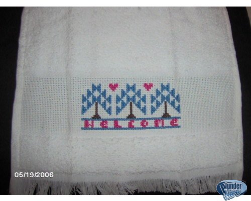 'Welcome' Completed Cross Stitch Fingertip Towel