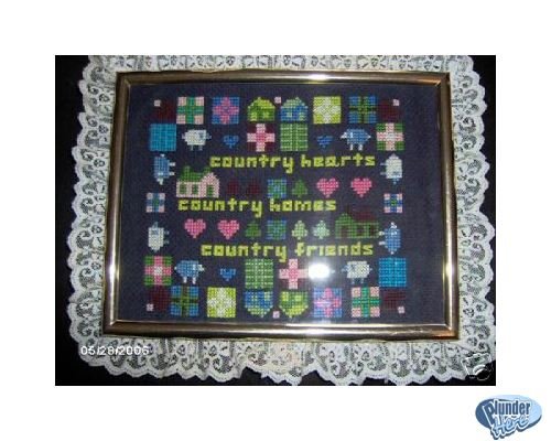 'Country Hearts, Homes, Friends' Completed Framed XSt