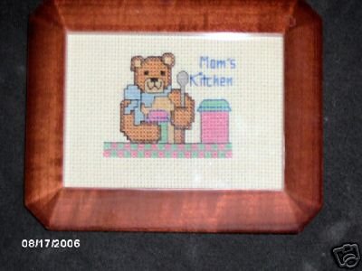 'Mom's Kitched' Completed, Framed Cross Stitch CUTE