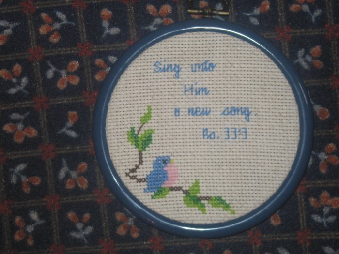 'Psalms 33:3' Finished, Framed Cross Stitch-Hangable