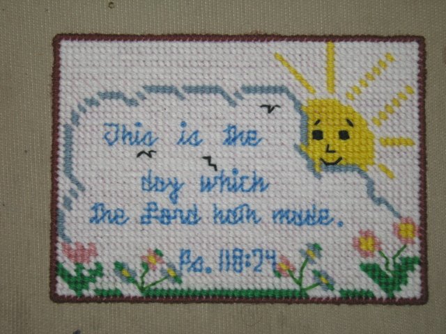 'Psalms 118:24' Completed Plastic Canvas Wall Hanging