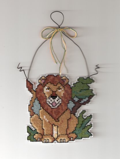 'LION' Curly Q-Completed Plastic Canvas Cross Stitch