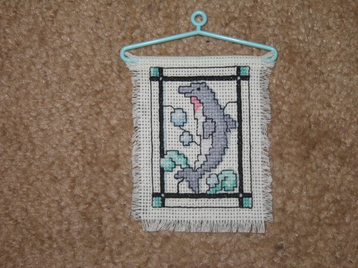"DOLPHIN' Mini Cross Stitch-Completed-Hangable