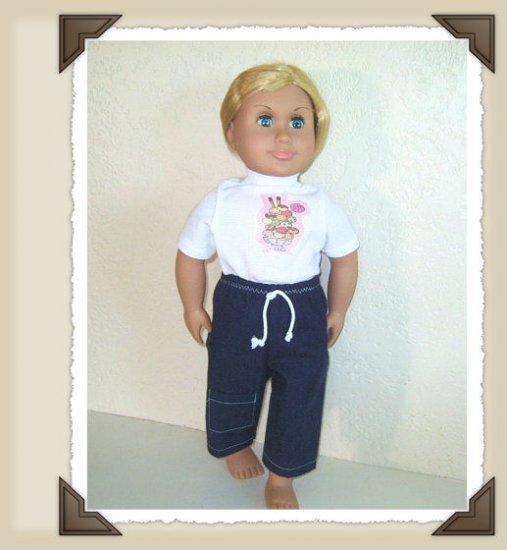 New Doll Clothing - Icecream Sundae n Denim Capri set for American Girl Doll