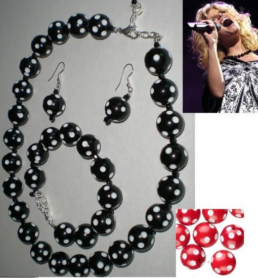 Rockabilly Retro Style Polka Dot Necklace, Bracelet and Earring Jewelry Set