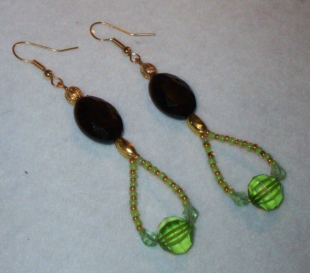 Gold, Black, Green Earrings