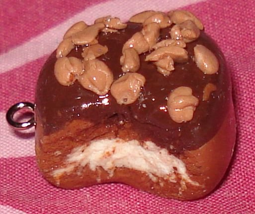 Chocolate frosted donut clay charm with yummy crumbles