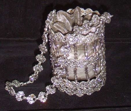 Russian Czarina Rhodium & Crystal Purse with Organza lining.