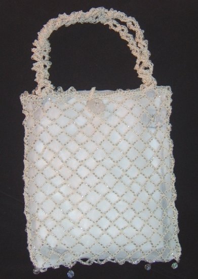 Vintage Artisan Crocheted Metal over silk Bag by Lisa Toland