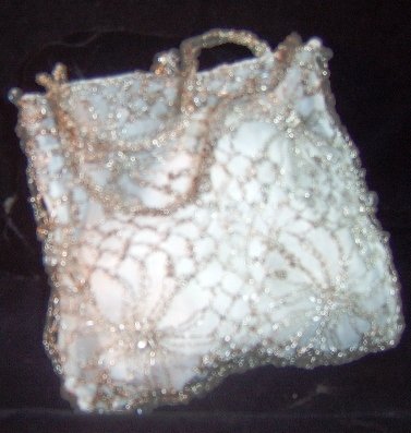 Lisa Toland Silver Wire and Silk Bag with Glass Beads