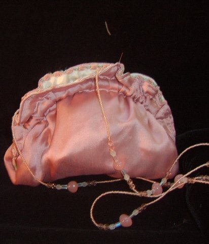 Vintage Lisa Violetto Rose SAtin Handbag w/ Beaded Strap