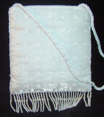 Irridescent Ice Blue Tafetta Beaded, Fringed Evening Bag