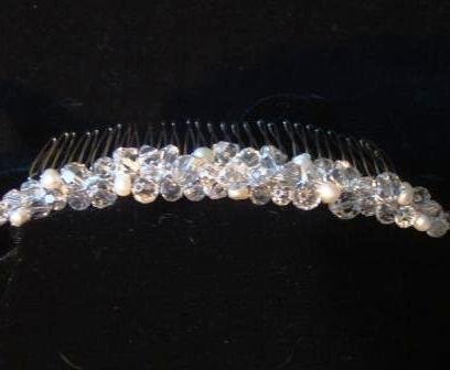 Windsor Tiara Comb of Clear Crystal & Freshwater Pearls