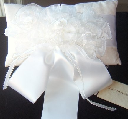 Kay Bingham White Silk Pillow with Satin,crepe & organza