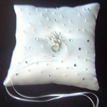Silk Satin Ringbearer Pillow w/ Swarovski Crystals, Pearls and Beaded Center