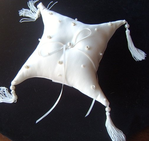 Erin Cole Silk Satin Pillow with handmade Roses and Pearls