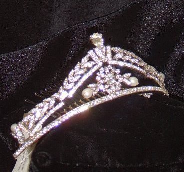 Emerald Cut Elegance Tiara in rhodium, crystal & pearl by Regina B