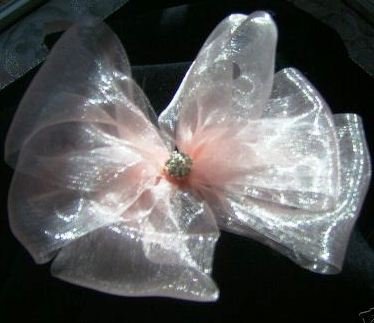 Sheer Organza Girl's Hair Bow w/ crystal Flower Center