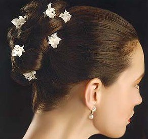 Graceful Porcelain Flower Hair Jewelry with Crystal Centers - set of 6 AA330
