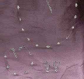 Illusion Freshwater Pearl & Aurora Borealis Crystal Jewelry Set AA Bridal #791- NWT