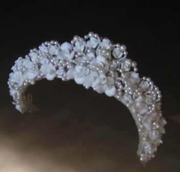 Rosanna, Porcelain Roses Tiara with pearl accents
