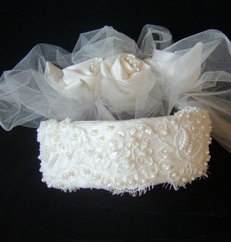 Kaya by Kristina Eaton Dupioni Silk & Alencon Lace and Roses Retro Headpiece
