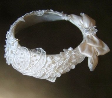 Ciara's Circlet Silk and Venice Lace Flowergirl Wreath with Back Bow
