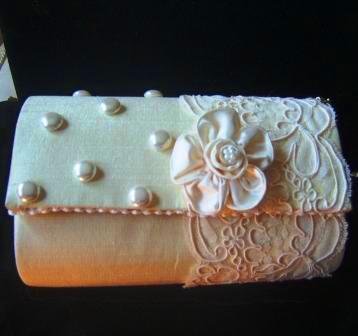 Ivory Silk & Alencon Lace Purse with Pearls and Flower Closure