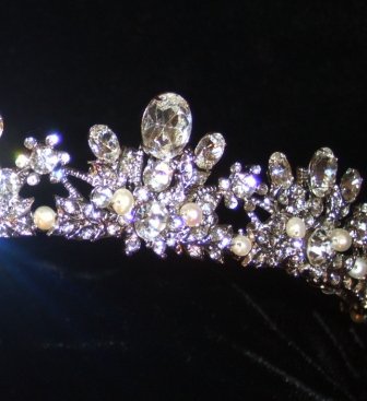 Ora Tiara with Large Oval Swarovski Crystals set in an intricate Rhodium open tiara band