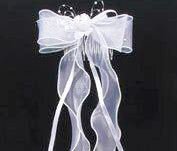 Custom Made Organza Bow for Girls with Satin accent , Pearls & Streamers