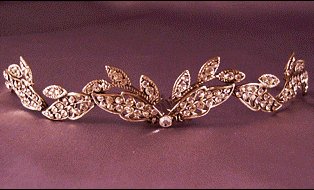 Large Fall Tiara by Thomas Knoell in antique Sterling Silver with Clear Crystals
