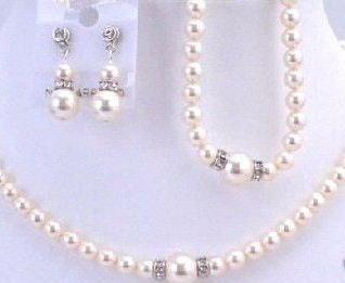 3 Piece Pearl & Crystal Rondell Jewelry Set in Organza Pouch