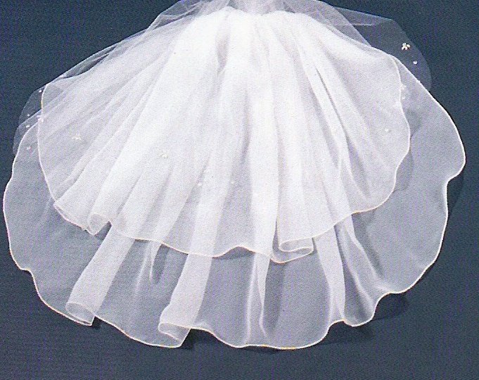 Sheer Glamour Beaded Tulle & Chiffon Elbow length Veil in White