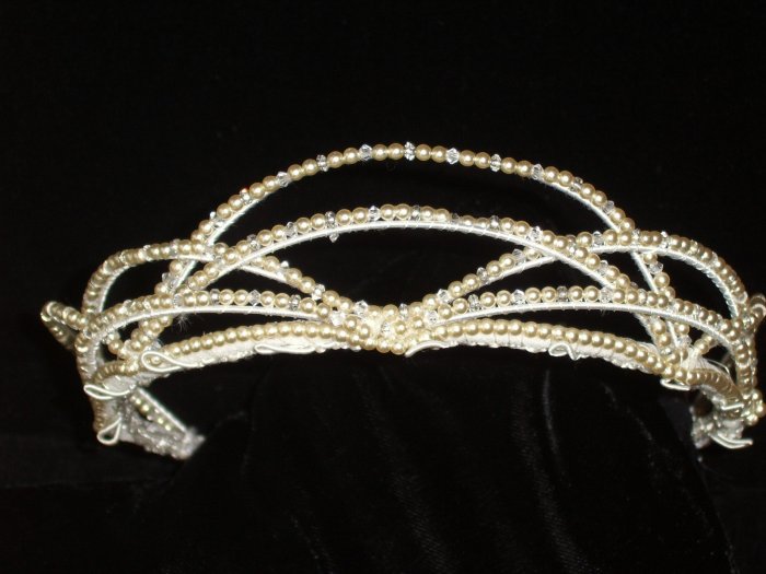 Lattice Tiara of Freshwater Pearls & Clear Crystals by Kristina Eaton
