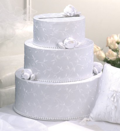 Wedding Cake Card Box in White or Ivory with Satin Roses & Pearls