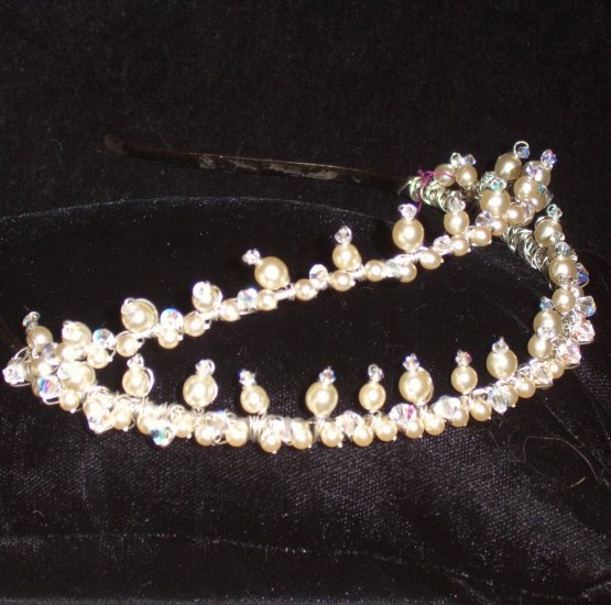 Stephana split Swarovski Pearl & Crystal Tiara by Kristina Eaton