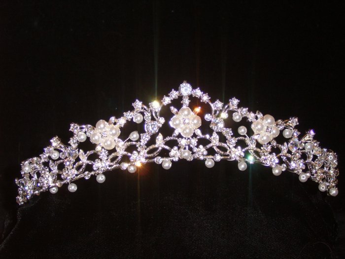 Cara's Crystal Crown in Silver with Crystals accented with pearls