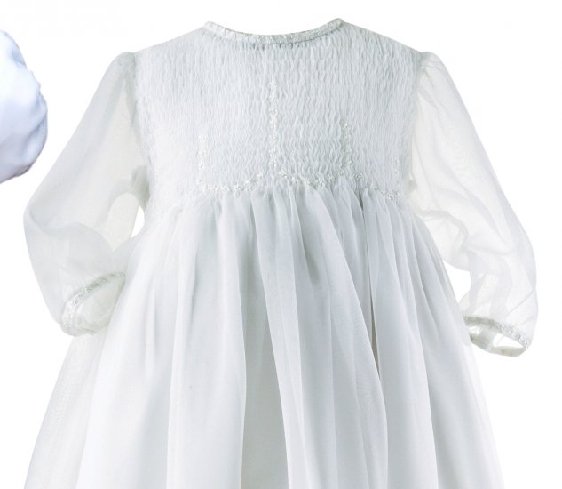 Sarah Louise Smocked Organza Christening Gown & Bonnet #121