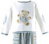 Sarah Louise Sweater and Pant Set in Ivory , Blues & Tan with Bear Applique