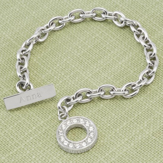 Personalized Rhinestone Toggle Bracelet in Rhodium