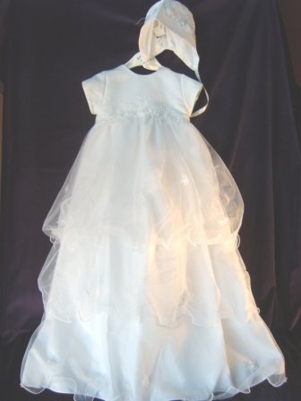Tiers of Organza Christening Gown by Sarah Louise in Pure White