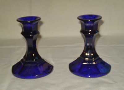 COBALT BLUE CANDLEHOLDERS ( 2 )