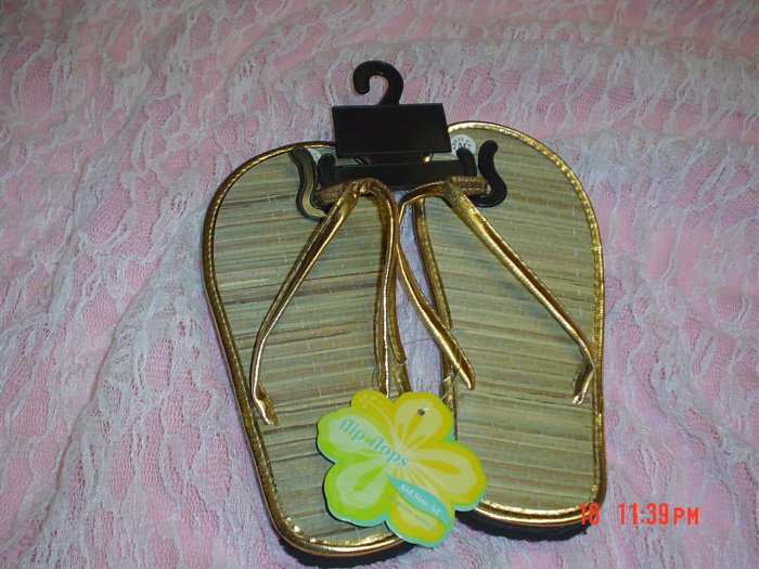 GIRL GOLD FLIP FLOPS/THONG-BAMBOO-NWT-SWEET!